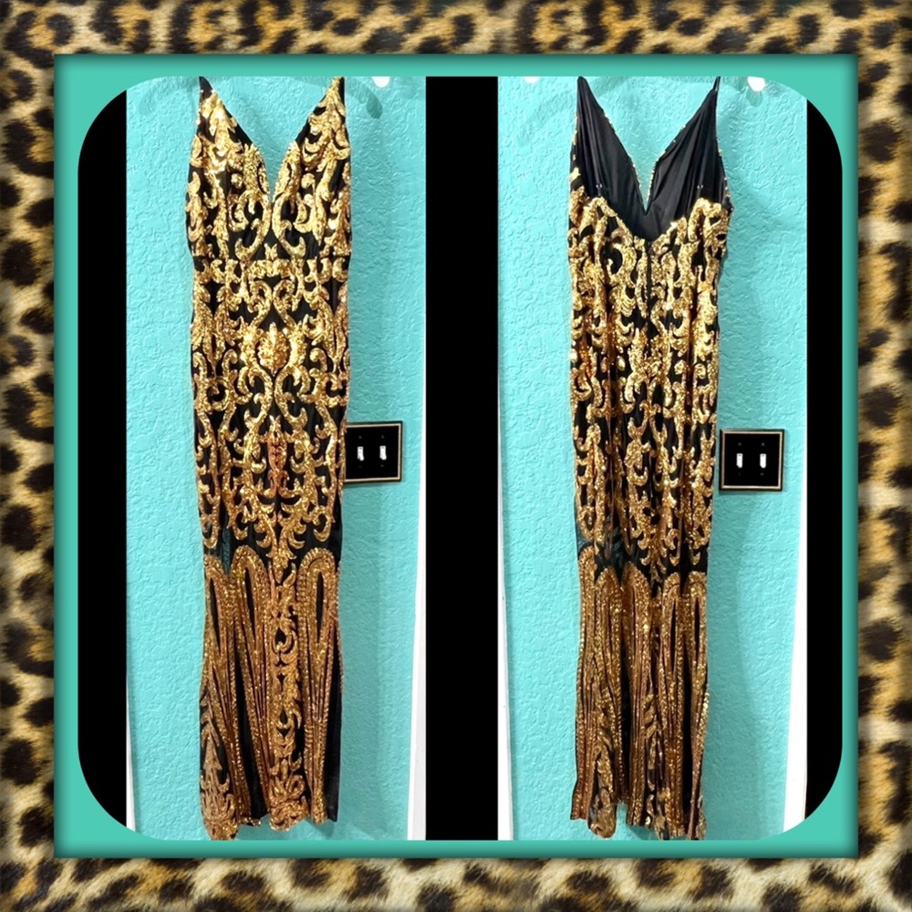 👑✅PRICE FIRM✅ Beautiful Formal Gold & Black Sequin Long Gown